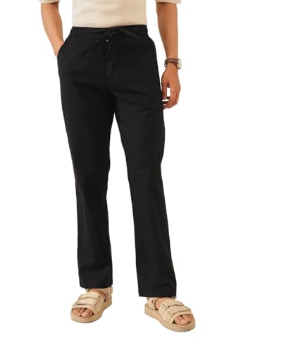 Image of Majestic Man Men's Premium Linen Blend Pants | Lightweight Fabric | Elastic Waist with Drawstring | Regular Fit | Side, Back Pockets | Perfect for Casual, Holidays & Travel