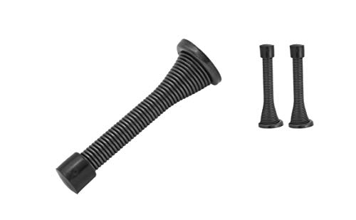 Qcaa Flexible Spring Door Stop Bumper, 3-1/8", Steel, Matte Black, 3 Pack, Made In Taiwan #TOP1