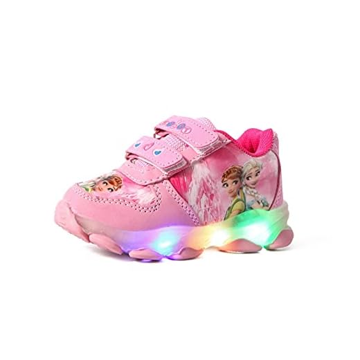 Barn Lysande Skor, Barn Led Light Skor, Elsa Skor, Flickor Blinkande Skor, Tjejljus Sneakers Velcroes (Color : Pink, Size : 24)