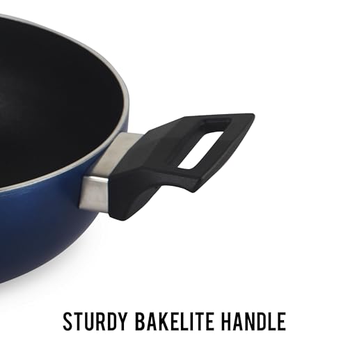 Image of CELLO Black Platina Triply Stainless Steel Deep Kadai /Kadhai with Lid 4.7 Litre (28cm Dia) | Stainless Steel Cookware | 5 Year Warranty | Induction & Gas Base | Heavy Base | Dark Blue