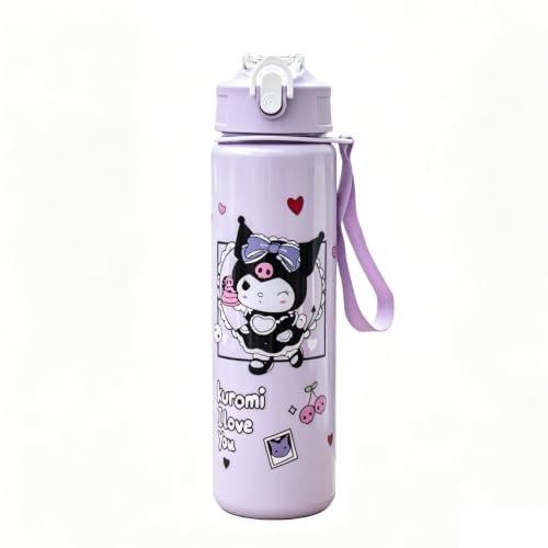 Clwalny Cartoon Huntrix Water Bottle for Girls 25oz Leak Proof with Straw Lid Gifts for Girls (Kuro)