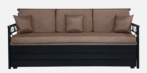 Image of 3 Seater Metal Sofa Cum Bed with Hydraulic Storage | Single Size Sofa Cuma Bed | 3 Seater Sofa Set, Metal Sofa Set for Living Room Brown D1 Single
