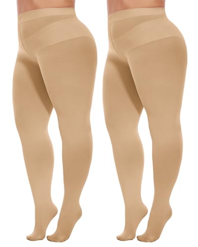 Image of Citystl 2 Pack Plus Size Tights for Women, 80D Opaque Control Top Pantyhose