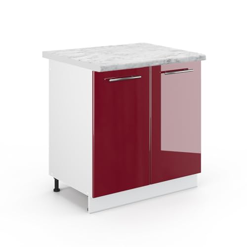 Vicco Meuble Bas sous-évier Fame-Line, Rouge Bordeaux Haute Brillance, 80cm, PT Marbre, à Combiner avec d'autres modules de la série Fame-Line