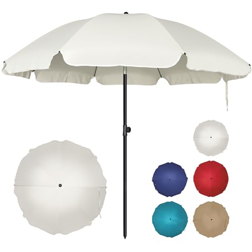 Blissun 6.5ft Patio Umbrella with Push Button Tilt & Height Adjustable, UV50+ Sun Protection with Sturdy Fiberglass Ribs & Iron Pole, Market Umbrella for Outdoor Table Garden Backyard Beach, Cream White