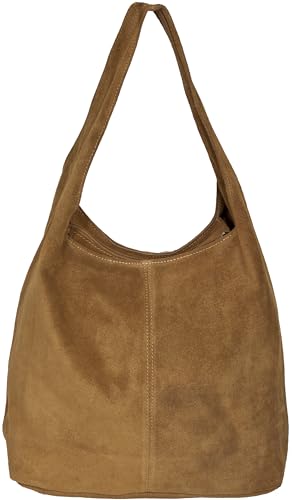 LucieElle Sac Cuir Daim Femme A4 Italien | Cabas à Main 'Eliza' (Camel Claire)