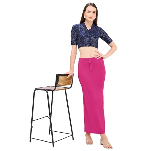 Image of DESI GIRL Satin Shimmer Stretchable Saree Shapewear Petticoat with Drawstring for Women | Mermaid fit Saree Petticoat with Side Slit for Easy Movement | Saree Shaper | Long inskirt
