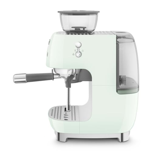 Image of Smeg Coffee Machine with Grinder, Original Italian Brand, Patented Smeg Pastel Green Color, Live the Barista Exeprience, Professional Steam Wand for Creamy Milk Coffee, Pressure Monitor, EGF03PGEU