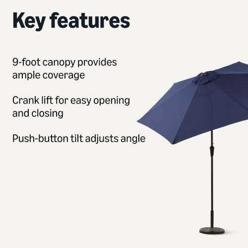 Image of Amazon Basics 90.6 inch Outdoor Patio Umbrella with Crank Lift and Push Button Tilt, Steel Pole, Steel Ribs, Navy