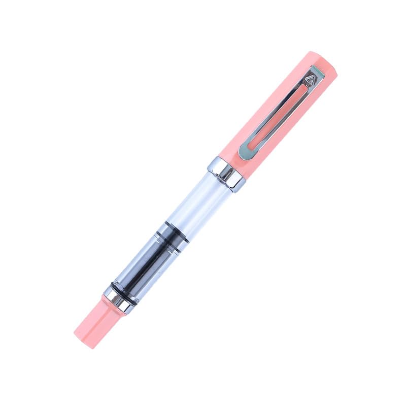 Stylo plume à piston à encre en plastique avec pointe EF/F - Clip argenté - Fournitures de bureau et scolaires (rose, EF)