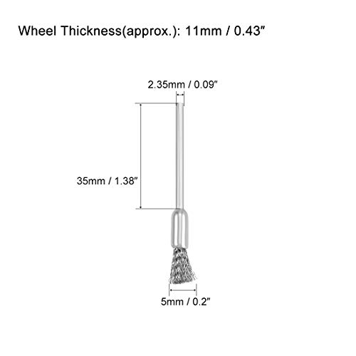 Image of uxcell Mini Wire Cup Brush Crimped Steel 5 X 11mm with 2.35mm Shank 5 Pcs