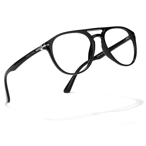 Image of Money Heist Professor Eyeglass ARC Glass Blue Light Blocking Coating Glasses for Men Women Retro Aviator Computer Eyewear Acetate Italic Frame (Black).