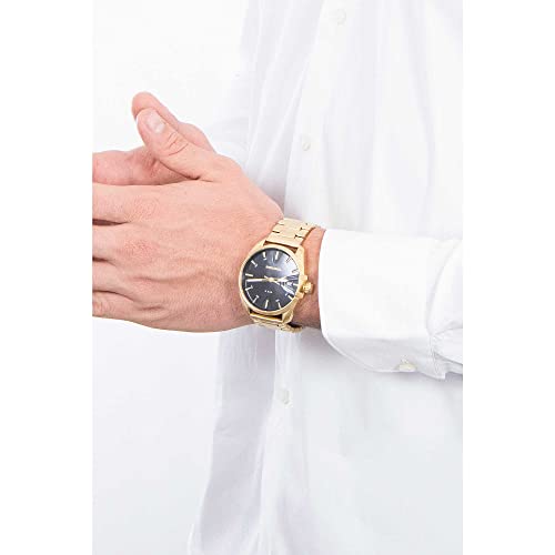 Diesel MS9 Montre pour Hommes, Mouvement à Quartz avec Bracelet en Silicone, Acier Inoxydable ou Cuir, Ton Or et Noir, 44mm