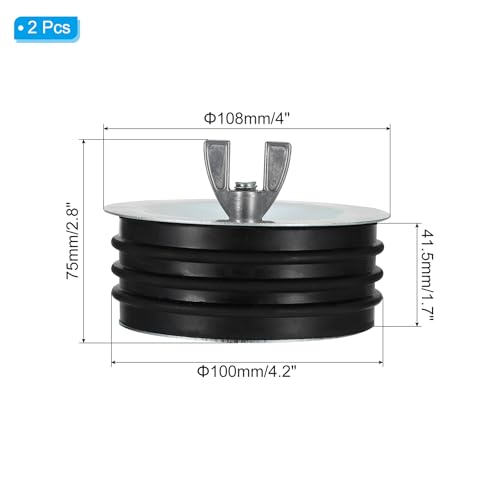 Image of PATIKIL 4 Inch Sewer Cleanout Cap, 2 Pcs Steel Mechanical Test Plug Expansion Pipe Plug Sewer Cleanout Cover Durable Sewer Pipe Plug Fit for Most Pipes Sink Pools, Black