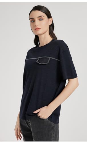 Merino Wool and Silk Short Sleeved Knitted Pullover, Navy Blue, 70% Wool 30% Silk Blend, BC1093 (US, Alpha, Medium, Regular, Regular, Graphite Grey)3