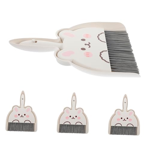 Abaodam 4 セット可愛いウサギデザインのミニほうきとちりとり 卓上やキッチンの狭いスペースにな携帯用デスクトップ掃除用具 小型手持ちブラ