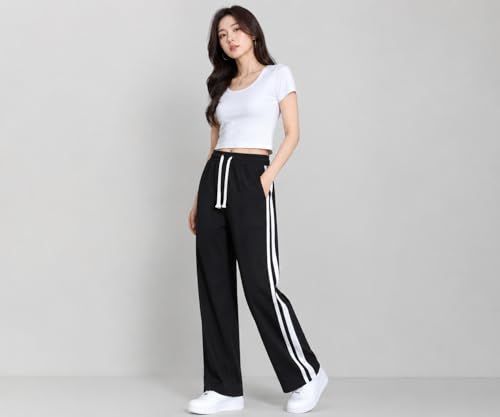 Image of Samfor Woman's Loose Fit Track Pants - Polycotton Joggers with Elastic Waistband & Side Pockets, Lower Comfortable for Gym, Running & Casual Wear