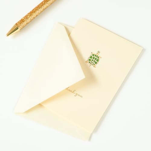 Image of Graphique Turtle La Petite Presse Boxed Thank You Notes - 10 Embossed and Embellished Gold Foil Turtle Thank You Cards with Matching Envelopes, 3.25 inch x 4.75 inch