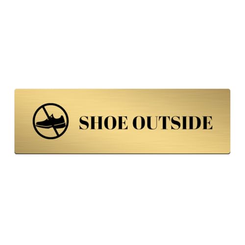 Image of Gifteeng Brushed Silver PVC Office Sign with Double-Sided Tape | Durable 10x3 Inch Signage for Clinics, Malls, Gyms & Hospitals - Available in Silver & Gold (Brushed Gold, Shoe Outside)