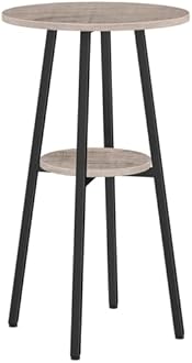 HOOBRO Bar Table, Round Pub Table, 2-Tier Bistro Table with Storage, for Small Spaces, with Top Particleboard for Kitchen, Easy to Assemble, Greige BG55BT01