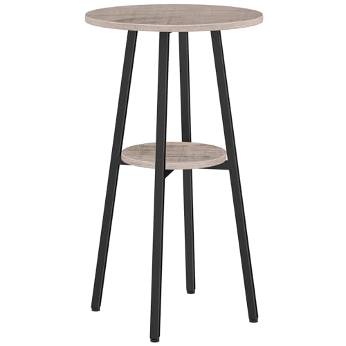 HOOBRO Bar Table, Round Pub Table, 2-Tier Bistro Table with Storage, for Small Spaces, with Top Particleboard for Kitchen, Easy to Assemble, Greige BG55BT01