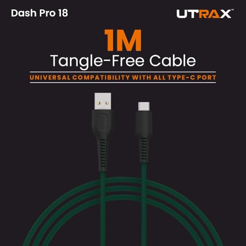 Image of UTRAX 65W Braided USB-A to Type C Fast Charging Cable | Multi-Protocol | Nylon Braided | Compatible with OnePlus, Oppo, Realme, Samsung, Xiaomi & All USB-C Devices (Green)