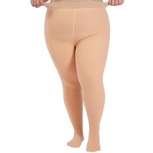 DancMolly Fleece Lined Tights Women Plus Size Fake Translucent Warm Thick Thermal Legging High Waisted Winter Sheer Pantyhose