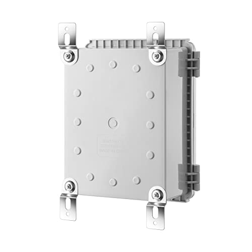 Image of Gratury Junction Box, IP67 Waterproof Plastic Enclosure for Electrical Project, Hinged Grey Cover, Includes Mounting Plate and Wall Bracket