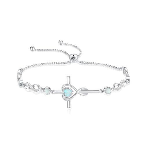 FANCIME Gift for Women Cross Bracelet 925 Sterling Silver Heart Birthstone Bracelet Fine Jewelry Birthday Gifts for Her Women