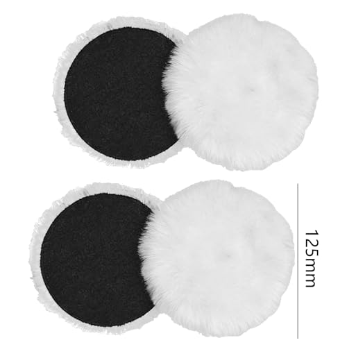 4er Set Polierscheiben Lammwolle 125mm Polieraufsatz Kompatibel mit Bosch Exzenterschleifer Klett Wollpads zur Lackpflege Auto Politur Autoscheinwerfer Korkböden Wollhauben Weiß