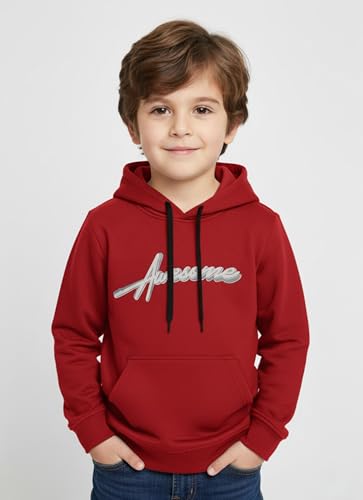 Image of Mack Jonney Boys' inchAwesome inch Printed Fleece Hoodie - Warm Winter Sweatshirt with Kangaroo Pocket -M5452