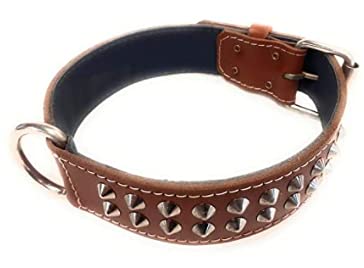 Collar De Cuero Rosa Bebé Para Perro, Ancho 3.8 Cm, Con Tachuelas. Hecho A Mano En Reino Unido. Talla Pequeña (40-50 Cm). Ideal Para Staffie Y Similares.