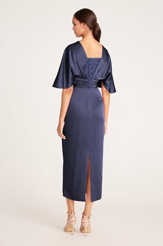 Satin V Neck Mother of The Groom Dresses for Women Tea Length Ruched Waist Formal Dress3