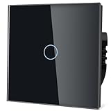 TAWOIA Interruptor de luz normal, interruptor de luz de pared, estándar 110 V - 240 V, panel de cristal, 86 x 86 mm, interruptor de luz táctil de 1 vía, color negro