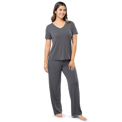 Image of Fruit of the Loom womens Short Sleeve Tee and Pant 2 Piece Sleep Set