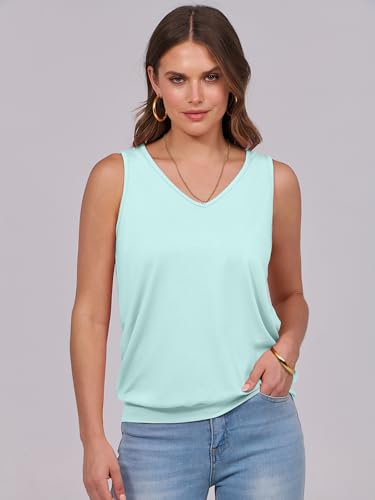 Image of ANRABESS Women Tank Tops Summer V Neck Sleeveless Casual Loose Fit Cute Cami Basic T Shirts Solid Tees 2026 Trendy Outfits