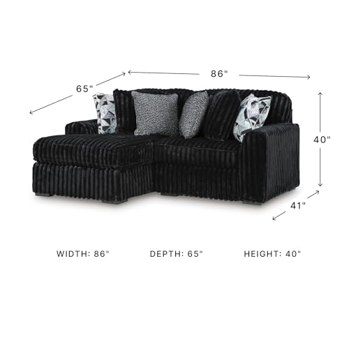 Image of Signature Design by Ashley 2-Piece Sectional Sofa with Chaise, Black | 100% polyester jumbo corduroy, Engineered wood frame, Platform foundation system, Living room use, Midnight-Madness Series
