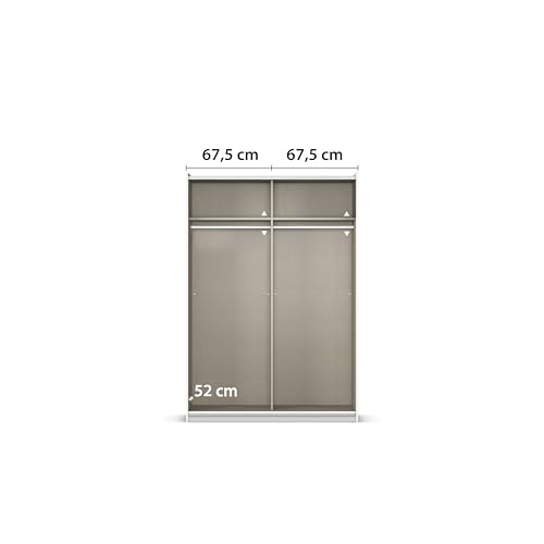 Rauch Möbel Subito Kleiderschrank für Schlafzimmer, Kinderzimmer, Flur, Garderobe, 2-türig mit Spiegel, Farbe Weiß, inkl. 2 Kleiderstangen, 2 Einlegeböden, Breite 136 cm