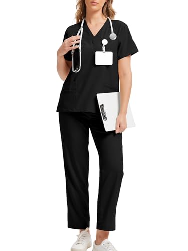 Uniformes médicaux pour femme LAZAWG avec pantalon fluide et col en V