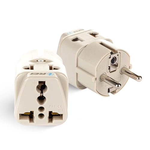 OREI India to European Plug Adapter (Schuko) - Type E/F Plug Converter India to Germany - 2 in 1 - Perfect for Laptop, Camera Charger and More - CE, RoHS - 2 Pack - Beige - 5 Years Warranty