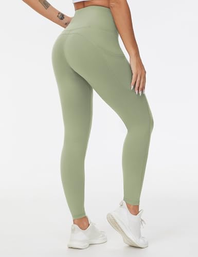 Image of THE GYM PEOPLE Thick High Waist Yoga Pants with Pockets, Tummy Control Workout Running Yoga Leggings for Women