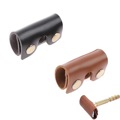 ArrErr 2 Pack Safety Razor Head Protecting Leather Cover Protective Travel Case with Snap Buttons Safety Razor Blade Guard Protector for Double Edge Safety Razor Single Blade Razors