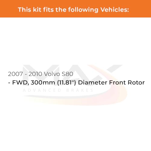 Image of Max Advanced Brakes Front & Rear Brake Kit Compatible With 2007 2008 2009 2010 Volvo S80 FWD w /11.81 inch Front Rotor Replacement Geomet Coated OE Disc Brake Rotors and Ceramic Brake Pads