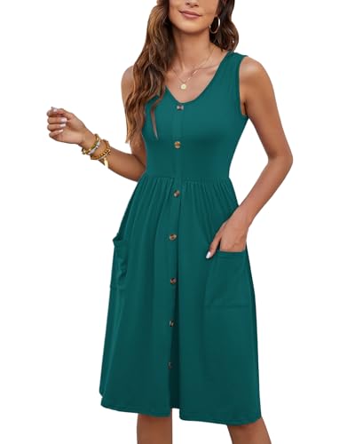 Image of MOLERANI Women Summer Dresses Sleeveless Casual Loose Swing Button Down Midi Dress with Pockets