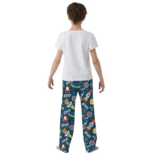 ZZXXB Space Airship Rocket Boys Long Pants Soft Trousers Elastic Waist Kids Lounge Bottoms with Pockets S-XL3