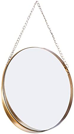 Hosoncovy Metal Frame Wall Round Mirror Hanging Decorative Mirror with Chain Diameter Makeup Mirror Vanity Mirror for Bathroom Living Room Bedroom