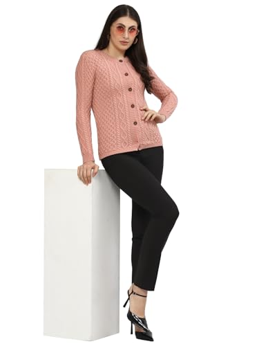 Image of Kalt Women Sweater for Winters Woolen Acrylic Full Sleeve Round Neck Cable Design Cardigan Sweater