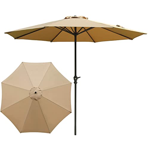 Parasol de jardin 9-10 pieds avec mât en fer robuste et côtes renforcées