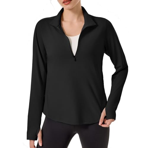 Womens 1/4 Half Zip Hiking Shirts SPF Sun Protection Tops with Pocket Long Sleeve Athletic Running Golf Pullover