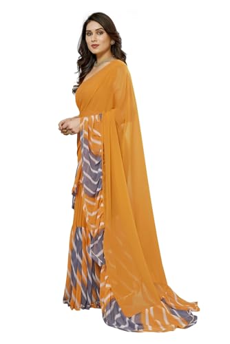 Image of RAJESHWAR FASHION WITH RF Women's Ruffles Georgette Sarees For Women With Lace & Solid Blouse(Jacket Saree)